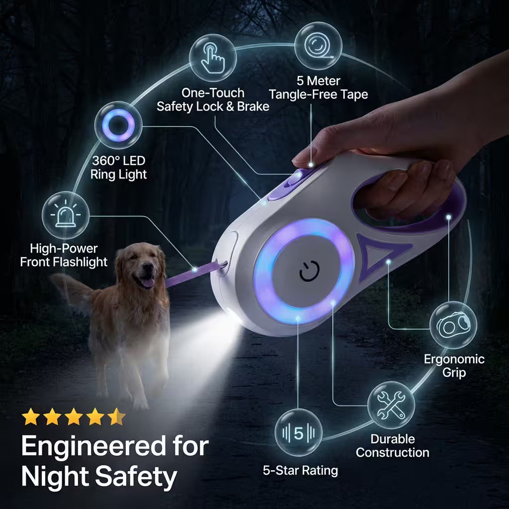 SafeWalk Pro — LED Retractable Dog Leash | Be Seen. Stay Safe